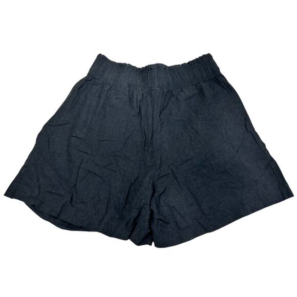 H&M Black Linen-Blend Pull-On Shorts Sz Small Relaxed Side Pockets High Waist - Picture 10 of 10